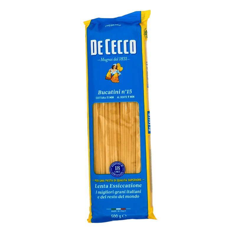 Pâtes longues Bucatini n°15 De Cecco 500g - Face avant.