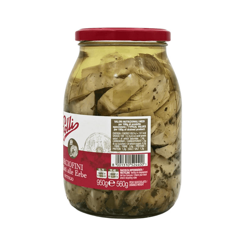 Carciofini Tagliati alle Erbe Polli - Artichauts marinés aux herbes italiennes en gros plan