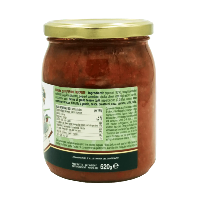 Crème de Poivrons Piquante ElleEsse 520g en pot, idéale pour rehausser vos plats et tartiner sur bruschettas et canapés.