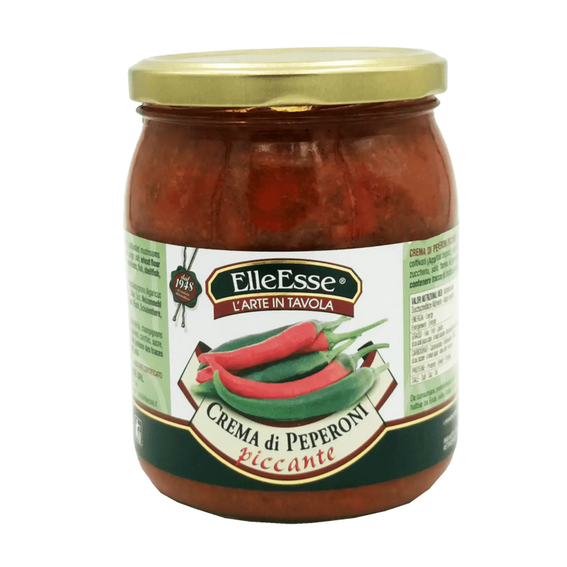 Crème de poivrons piquante ElleEsse 520g en pot, idéale pour assaisonnement ou tartinade, transformez vos entrées avec cette chaleur subtile.
