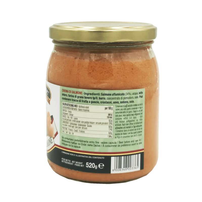 Crème de saumon fumé ElleEsse 520g en pot, savourez raffinée crème saumon pour entrées et tartines gourmandes.