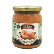 Crème de saumon fumé ElleEsse 520g en pot, idéale pour entrées et tartines gourmandes avec saumon fumé et touches de tomate.
