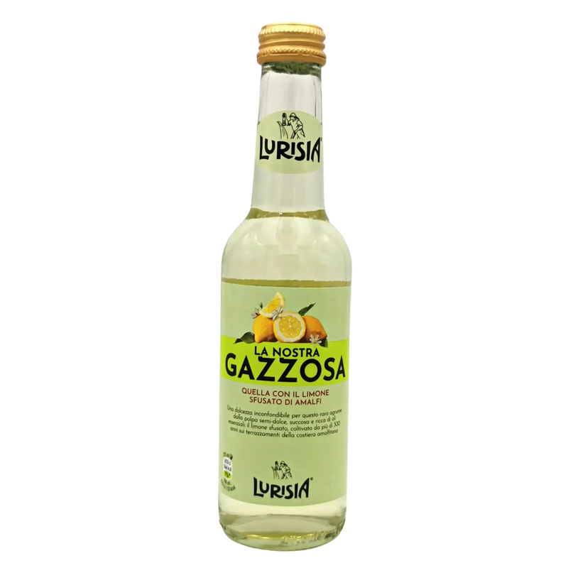 Bouteille de Limonade La Nostra Gazzosa Lurisia 27,5cl, gazzosa italienne au citron de la côte Amalfitaine, rafraîchissante et pétillante.