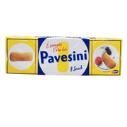 Emballage de biscuits italiens Pavesini 200g avec des collations et des images de biscuits.