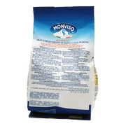Vue arrière du paquet de mini bruschetta Monviso 120 g, présentant les ingrédients et les informations produit.